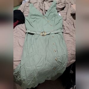 Sage Midi Dress with Belt